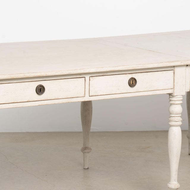 19th Century Swedish Antique White Painted Partners Desk Writing Table For Sale - Image 13 of 18