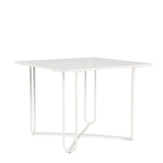 Brown Jordan Walter Lamb Aluminum 38" Square Dining Table, Glass Top in Chalk For Sale