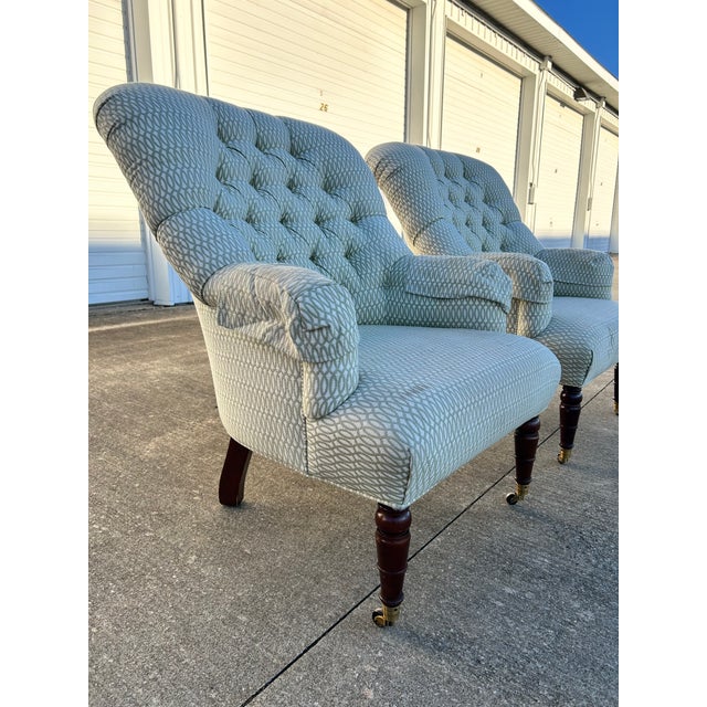 1990s Pair of Victorian Style Tufted Back Armchairs by Calico Corners For Sale In Cleveland - Image 6 of 12