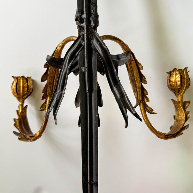 Hollywood Regency Gilt Iron Sword Form Two Arm Candle Wall Sconce, 36”h For Sale - Image 9 of 11