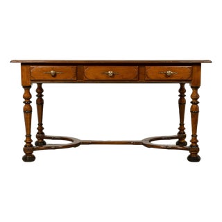 Late 19th Century French Louis XIV Style Walnut Writing Table With Three Drawers For Sale