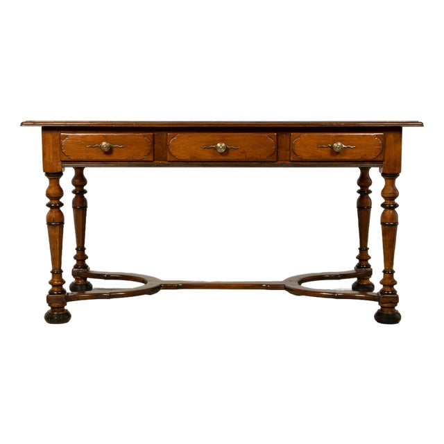 Late 19th Century French Louis XIV Style Walnut Writing Table With Three Drawers For Sale