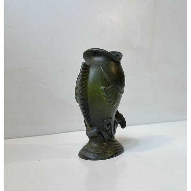 Scandinavian Art Deco Koi Fish Vase in Patinated Metal, 1930s For Sale - Image 4 of 7