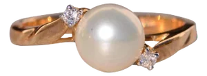 The Hughes: Pearl and Natural Diamond Bypass Ring in Yellow Gold