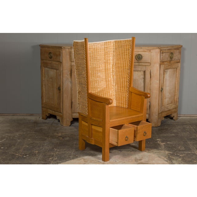 Orkney Island Scottish Oak Wingback Chair with Two Drawers, Vintage For Sale - Image 12 of 12