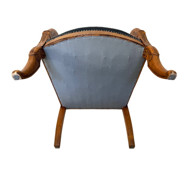 Antique 19th C Biedermeier Armchairs in Walnut & Black Boucle - A Pair For Sale - Image 11 of 11