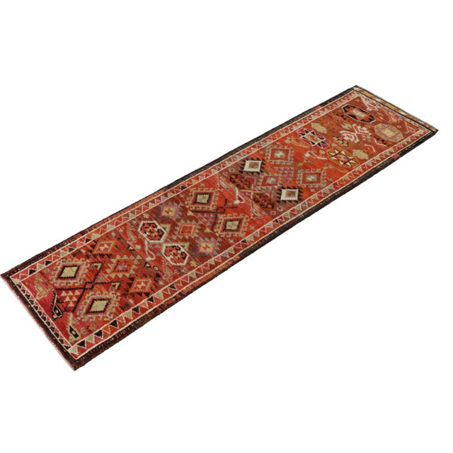 Tribal 1950s Vintage Tribal Runner in Orange, Red, Multihued Tribal Motifs For Sale - Image 3 of 7