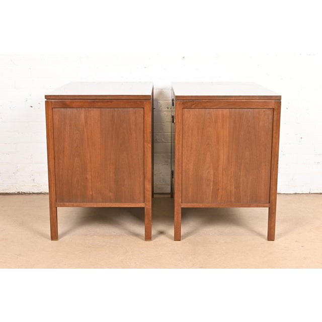 Edward Wormley for Dunbar Mid-Century Modern Walnut and Rosewood Three-Drawer Chests, 1960s For Sale - Image 9 of 12