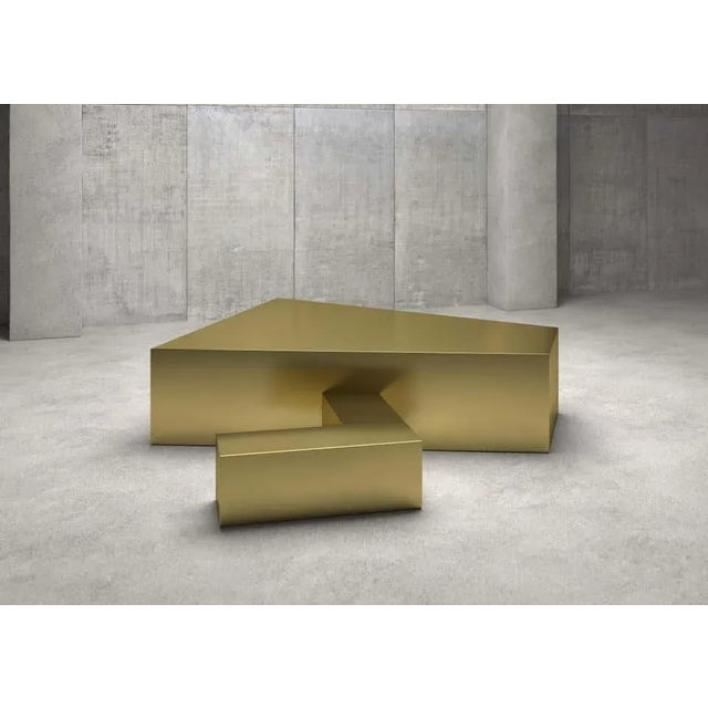 Virus A sculpture coffee table totally in satin brass from the Nature collection designed by Sergio Ragalzi. Limited...