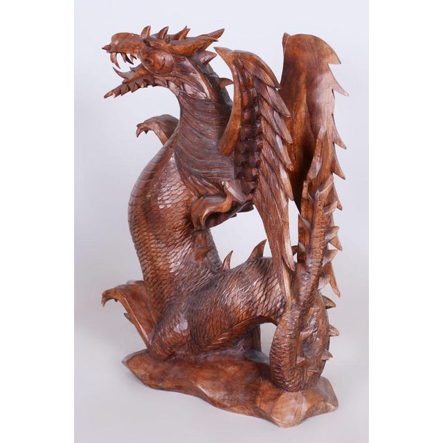 Brown Vintage Asian Statue in Lacquered Wood, 1930s For Sale - Image 8 of 12