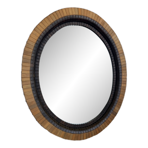 Vintage Magnussen “Presidential” Round Wall Mirror – Sculptural Wood & Mosaic Frame