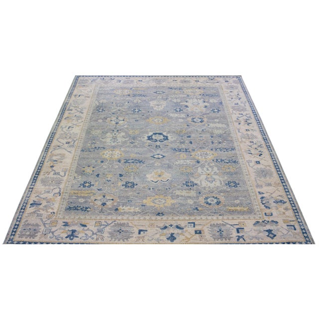 Indian Early 21st Century Gray Modern Mahal Floral Handmade Indian Wool Rug by Apadana For Sale - Image 3 of 7