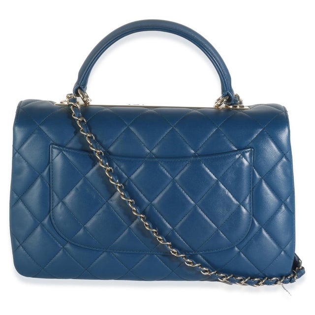 Chanel Navy Quilted Lambskin Medium Trendy Top Handle Bag For Sale - Image 4 of 8