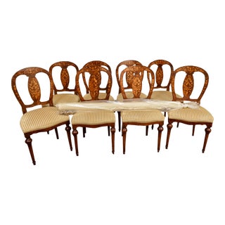 19th Century Antique Oval Back Inlaid Dining Chairs — Set of 8 For Sale