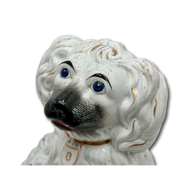 Black Rare & Unusual Large Antique English Staffordshire Pottery Dog With Blue Eyes - Irises Circa Mid 1800s For Sale - Image 8 of 18
