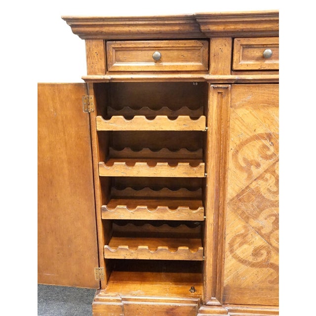Vintage Antique Mediterranean Tuscan Style Alder Wood 77" Wine Storage Credenza Buffet W. Inlaid Features For Sale In Kansas City - Image 6 of 14