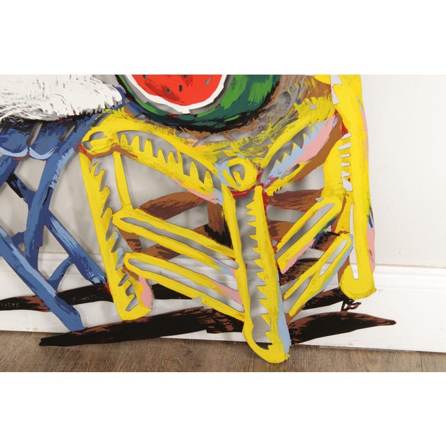 Late 20th Century David Gerstein 'Cat and Watermelon' Metal Wall Sculpture Chairish