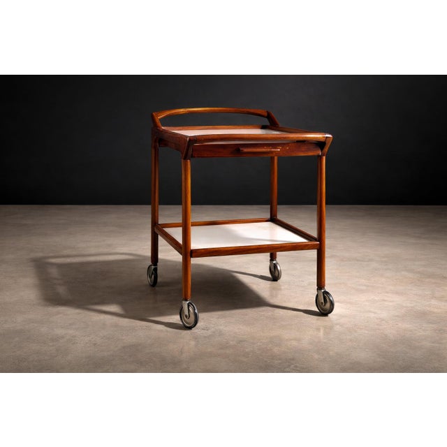 White Brazilian Mid-Century Modern Bar Cart in Caviuna wood, Unknown, 1960s - Lot 692 For Sale - Image 8 of 8