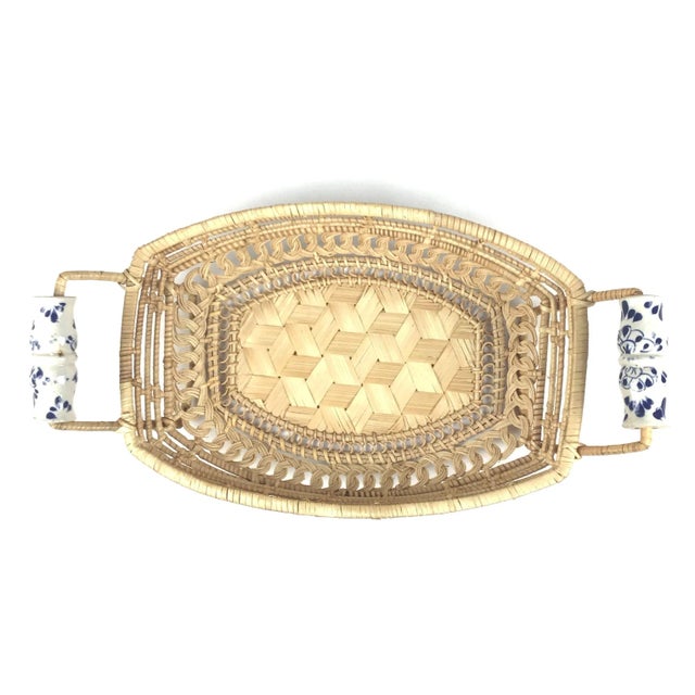 Antique Basket With Delft Ceramic Handles For Sale - Image 4 of 11