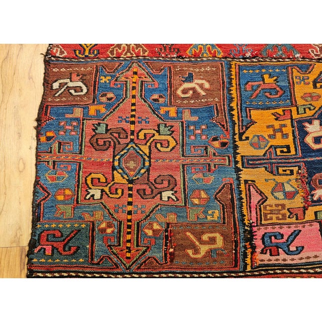 19th Century Caucasian Soumak Rug, Hand-Knotted Wool,Tapestry Tribal Wall Art, 4' x 5' For Sale - Image 18 of 18
