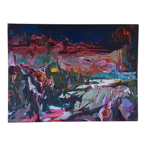 Contemporary Original Abstract Expressionist Landscape Signed Oil Painting