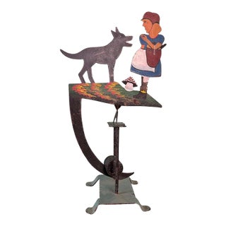 Vintage Folk Art Little Red Riding Hood and Wolf Balancing Sculpture For Sale