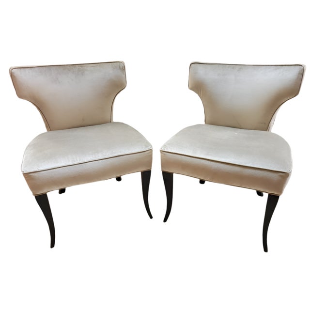 Mid Century Modern Designer T Back Ebony Side Chairs Newly Reupholstered - Pair For Sale - Image 9 of 10