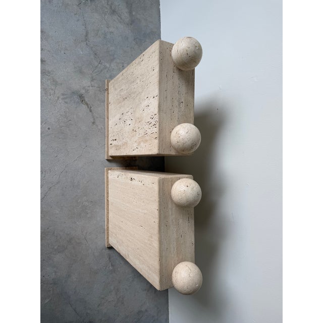 1980s On Hold // 1980’s Postmodern Italian Geometric Travertine Dining Table Base - A Pair For Sale - Image 5 of 16