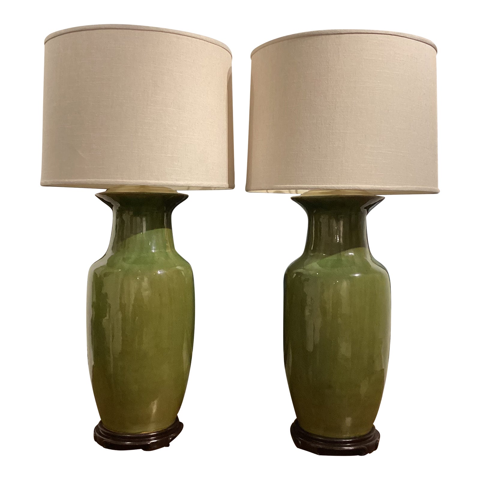 Late 20th Century Hollywood Regency Monumental Olive Green Ceramic