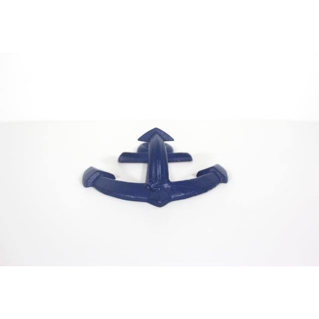 Vintage Cast Iron Anchor Hook Coastal Nautical Beach House Style Blue For Sale - Image 6 of 9