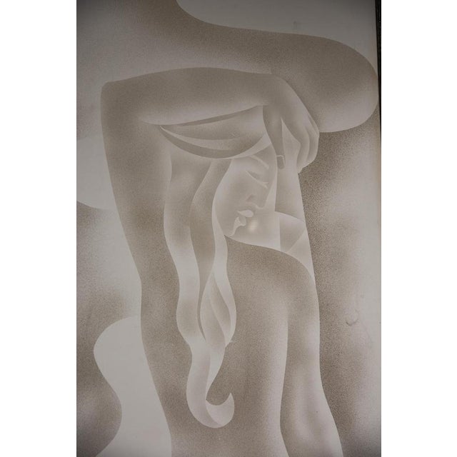 Engraved Glass Folding Screen with Oak Frame by Laurencin, 1937 For Sale - Image 16 of 17