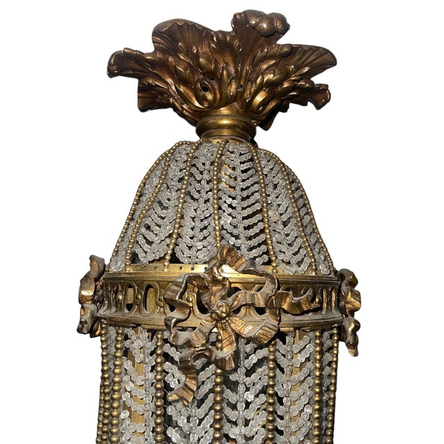 Bronze 19th Century French Bronze and Beaded Chandelier For Sale - Image 8 of 9
