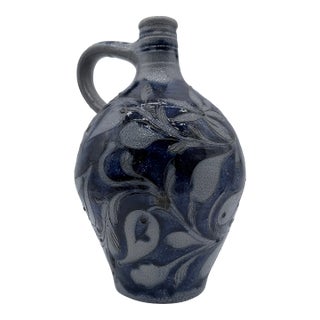Antique German Westerwald Blue Incised Stoneware Jug, Circa 19th Century For Sale