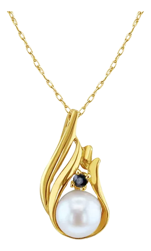 Pearl with Sapphire Accented Necklace 16"