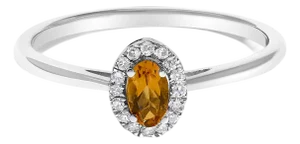 10K White Gold 5X3MM Oval Orange Citrine and Diamond Accent Halo Ring (I-J Color, I1-I2 Clarity) - Ring Size 7