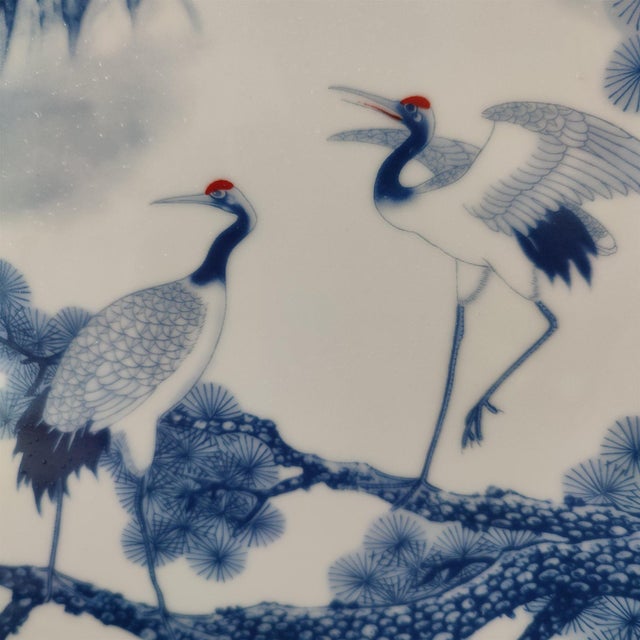 Chinese Ceramic Plate,Blue and White Porcelain Plate Hand Painted Pine and Crane Pattern For Sale - Image 9 of 11