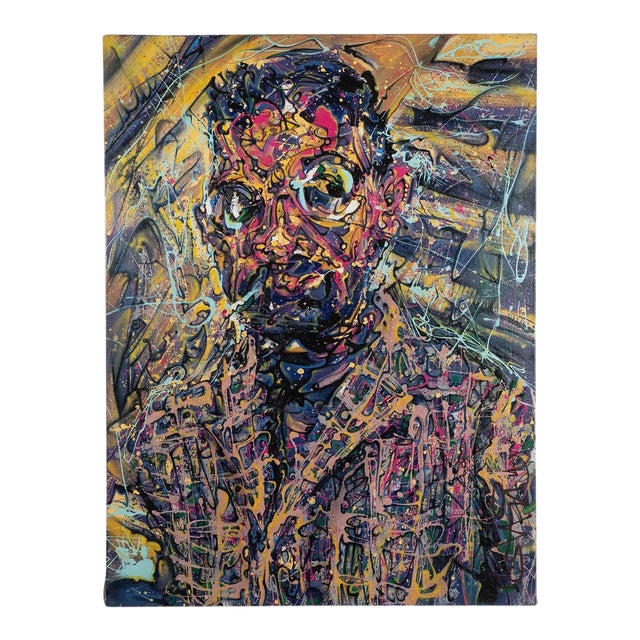 "Portrait of a Smoking Man" Contemporary Modernist Abstract Figurative Oil Painting by Costain For Sale
