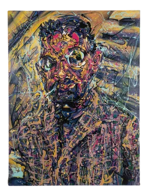 "Portrait of a Smoking Man" Contemporary Modernist Abstract Figurative Oil Painting by Costain