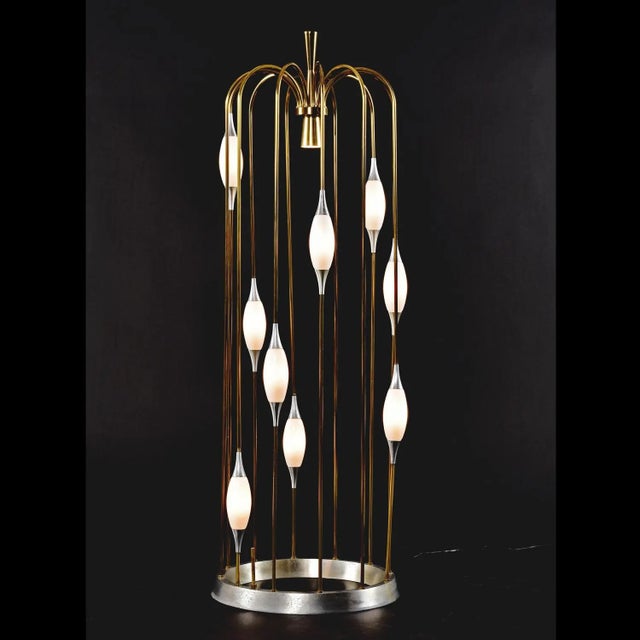 Brass Mid-Century Modern Lightolier Gold Colored Brass Waterfall Raindrop Bird Cage Lamp For Sale - Image 8 of 13
