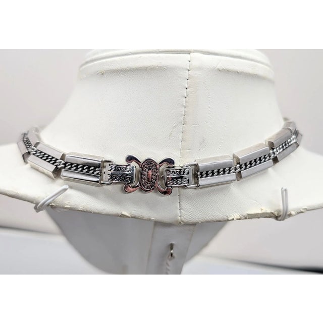 Monet Vintage Signed Monet "Maharani" Rhodium Plated Rope Texture Collar Necklace For Sale - Image 4 of 11