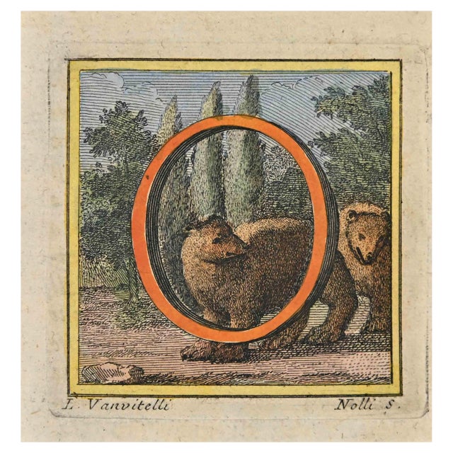 Luigi Vanvitelli, Letter of the Alphabet: O, Etching, 18th Century For Sale
