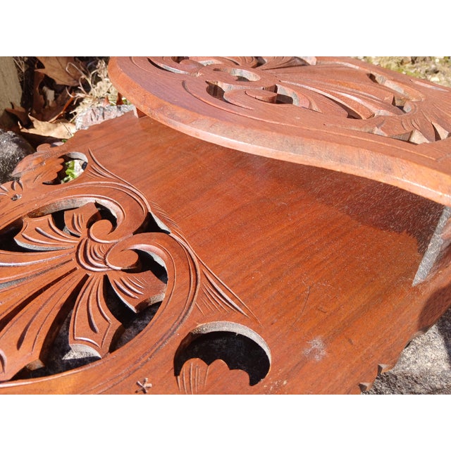 Antique Victorian Walnut Pierce-Cut Carved Wall-Mount Magazine Rack 1900 For Sale - Image 12 of 16
