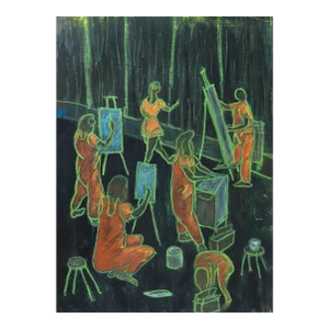Vintage Late 20th Centjry Mixed Media Art Classroom Painting
