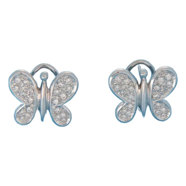 Tous Diamond 18k White Gold Butterfly Huggie Earrings, 2 Pieces For Sale