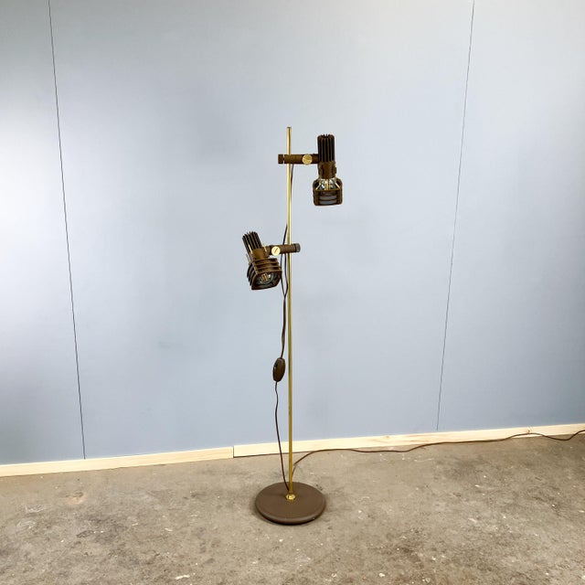 1970s Two-Light Floor Lamp with Plastic Spotlights on a Brass Rod from Hustadt Leuchten,1970s For Sale - Image 5 of 13