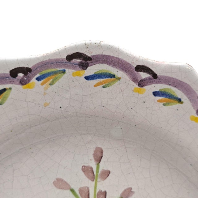 19th Century 19th-Century French Provincial Faience Hand-Painted Scalloped Plate For Sale - Image 5 of 10