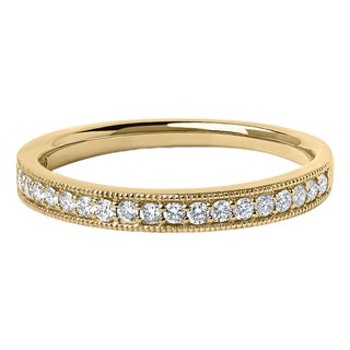 14K Yellow Gold 1/4 Cttw Round Diamond Milgrain Wedding Band (I-J Color, SI2-I1 Clarity) - Size 5 For Sale