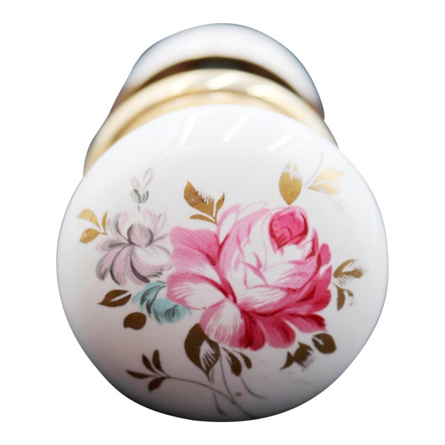 Vintage Colorful Floral Porcelain & Brass Passage Door Knob Set For Sale