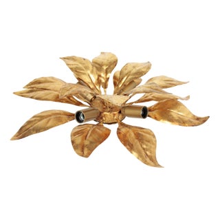 Vintage Golden Leaf Shape Lamp in Metal, 1970s For Sale