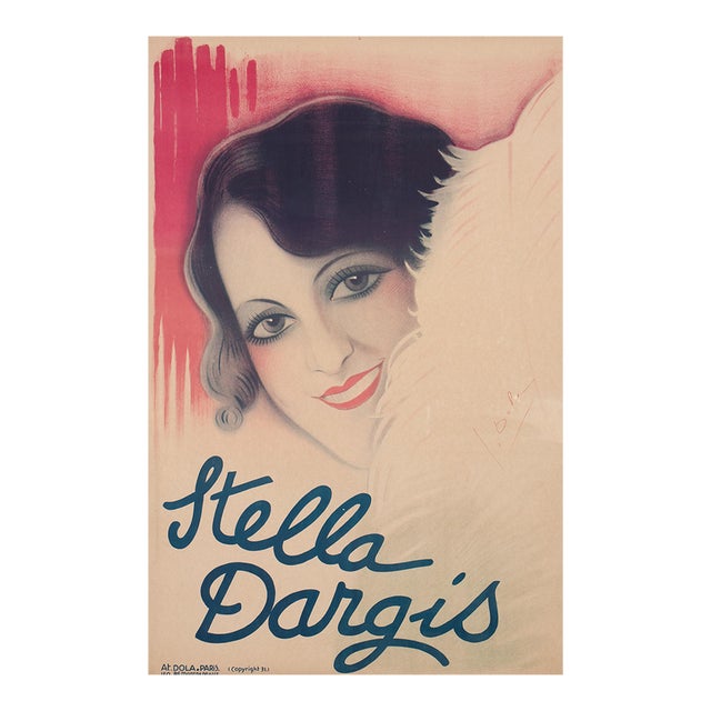 Large French Art Deco Movie Poster of Stella Dargis Poster by Dola For Sale